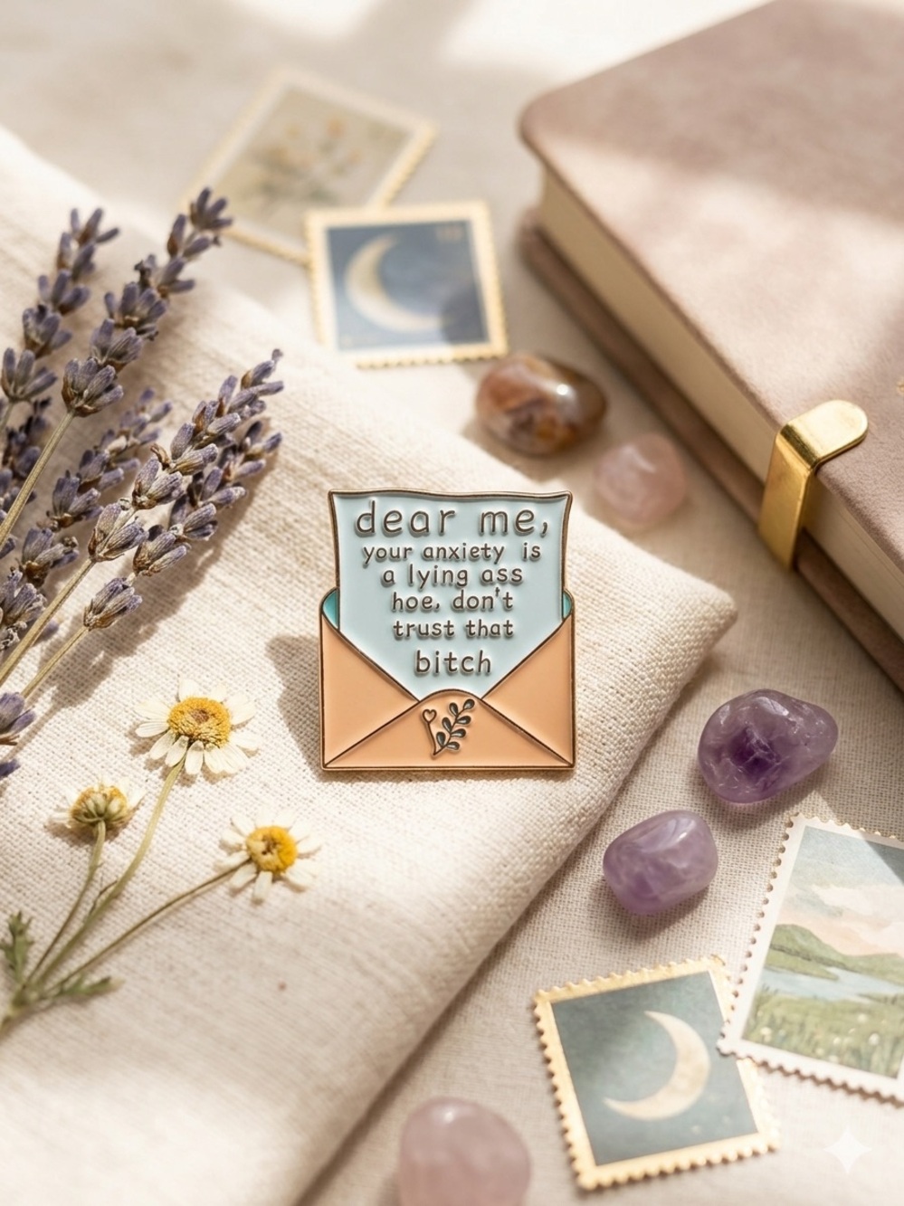 Envelope Affirmation Enamel Pin - Blue & Peach